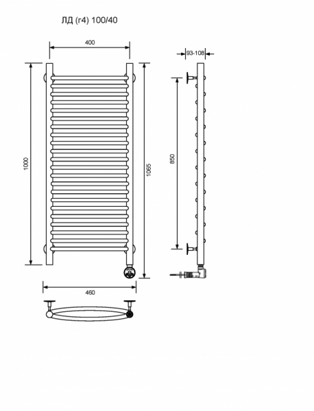 ЛД (г4)-100/40/47 без полочки электрический Полотенцесушители «Ника»