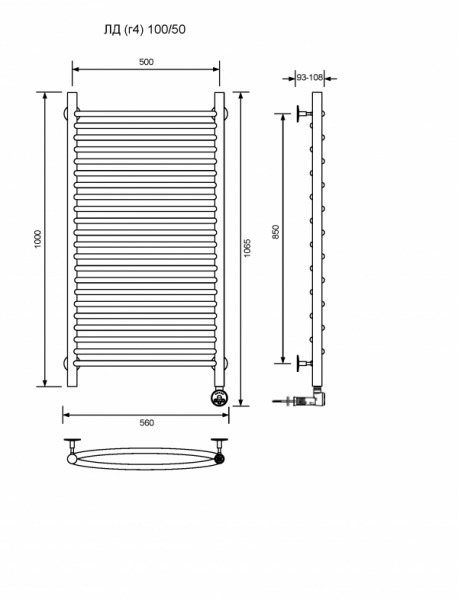 ЛД (г4)-100/50/57 без полочки электрический Полотенцесушители «Ника»