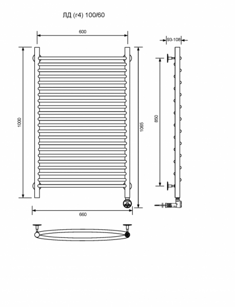 ЛД (г4)-100/60/67 без полочки электрический Полотенцесушители «Ника»