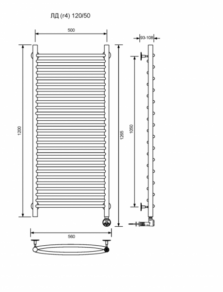 ЛД (г4)-120/50/57 без полочки электрический Полотенцесушители «Ника»