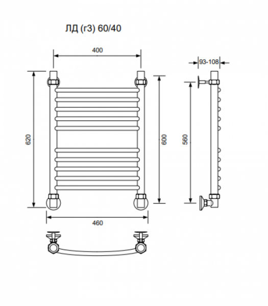 ЛД (г3)-60/40/46 без полочки водяной Полотенцесушители «Ника»