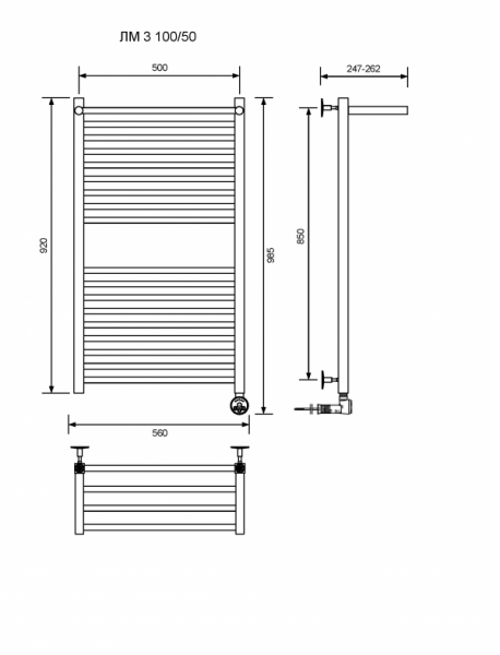 ЛМ 3-100/50/57 с полочкой электрический Полотенцесушители «Ника»