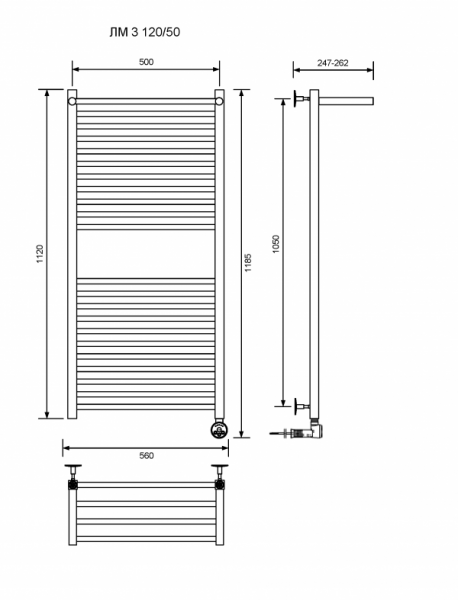ЛМ 3-120/50/57 с полочкой электрический Полотенцесушители «Ника»